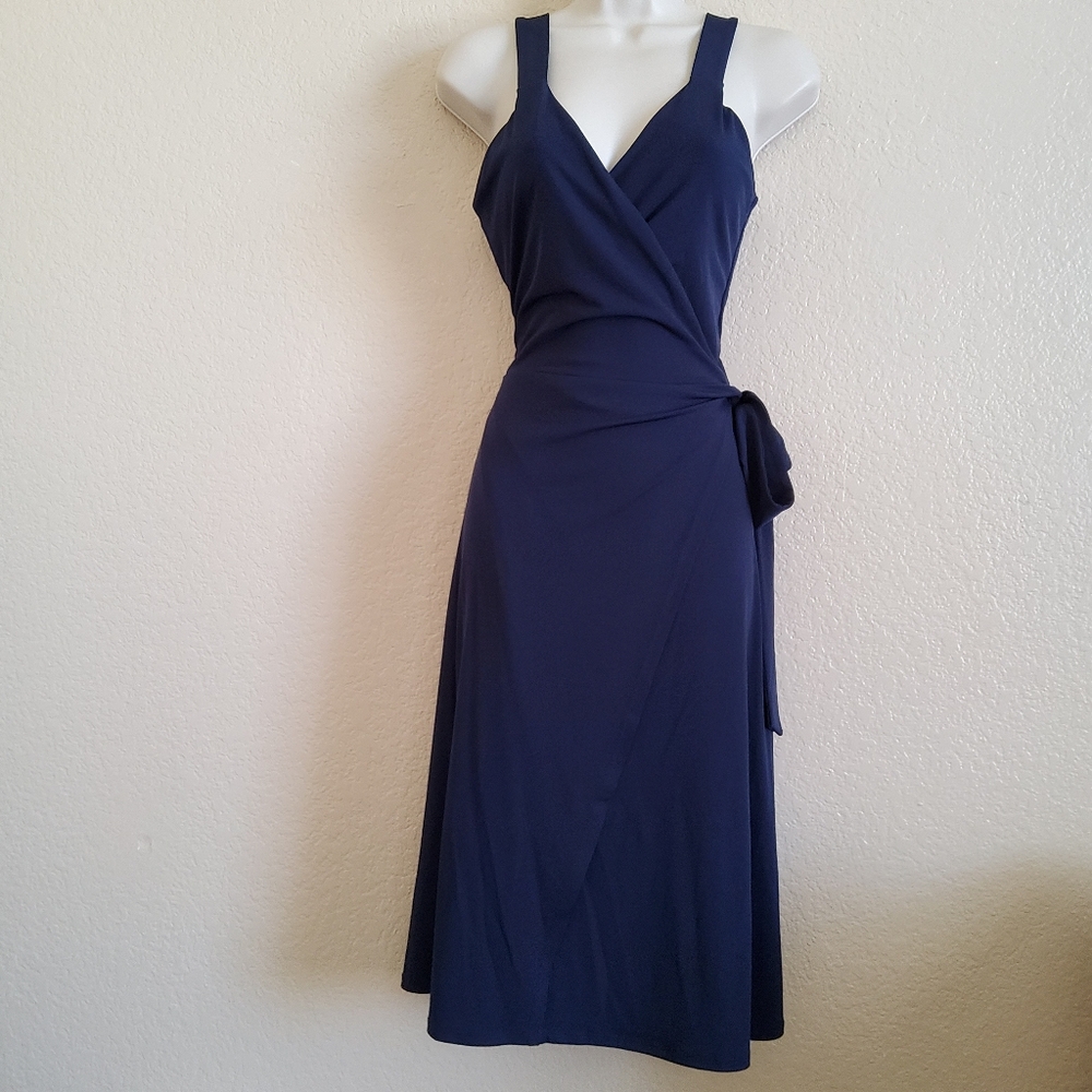 41 Hawthorn Navy Blue Faux Wrap Dress Size M NWT - Picture 2 of 11